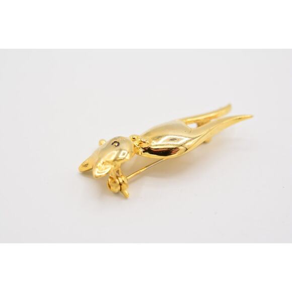 Vintage Cat Pin Brooch Pretty Gold Tone Shiny Metallic 1980s BinAJ - Picture 7 of 12